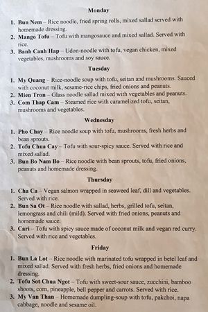 Lunch menu at Chay Vegan in Helsingborg