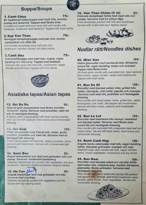 Regular menu at Chay Vegan in Helsingborg