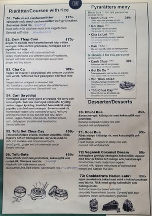 Regular menu at Chay Vegan in Helsingborg