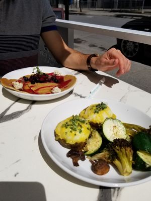 Code vert egg Benedict and crepe at Code Vert in Montreal