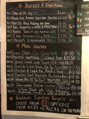 Menu board  at Brinkburn St Brewery in Newcastle Upon Tyne