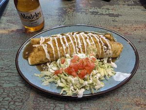 Green Chile Soy Curl Wet Burrito at New Mexico Tamale Company in Bellingham