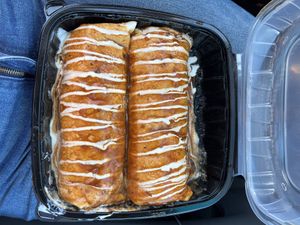 Double burrito with soy curls and fajita veggies  at New Mexico Tamale Company in Bellingham