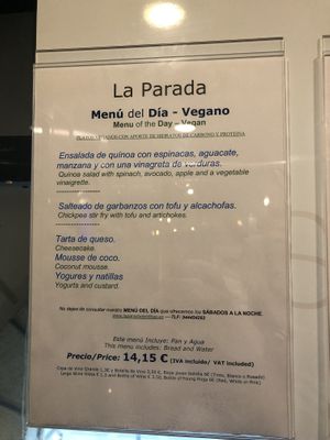 Ejemplo del menu del día vegano at La Parada de Bilbao in Bilbao