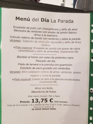 Menú del día con opciones veganas at La Parada de Bilbao in Bilbao