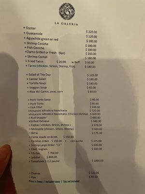 Menu. November 2020 at La Galeria in Cabo San Lucas