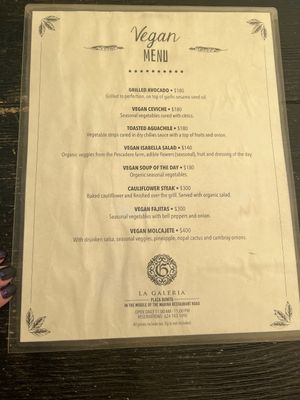 Menu as of August 19 2022  at La Galeria in Cabo San Lucas
