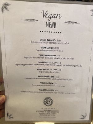 Vegan Menu  at La Galeria in Cabo San Lucas
