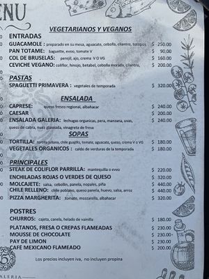 Menu  at La Galeria in Cabo San Lucas