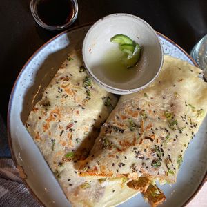 Chinese crepe (jianbing) with spicy tofu  at Lao Lao in Stockholm