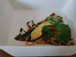 Carrot pizza slice. Yummy but painfully small at Life Food in Yerevan