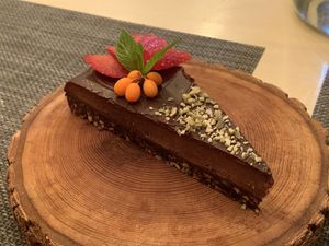 Chocolate Pistachio Raw Cake at Life Food in Yerevan