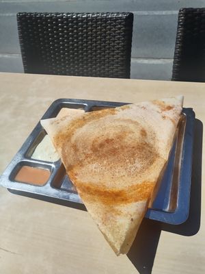 Vegan dosa with potatoes, onion, and chili at Saravanaa Bhavan - Sankt Eriksgatan in Stockholm