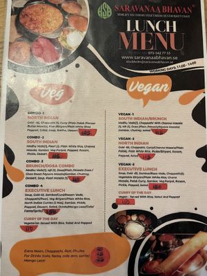 Menu of the day  at Saravanaa Bhavan - Sankt Eriksgatan in Stockholm