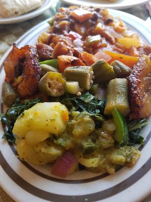 Curry with okra and bbq at Nyack Main Essentials in Nyack