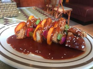 BBQ kebabs- the sauce is so good you’ll want to lick the plate  at Nyack Main Essentials in Nyack