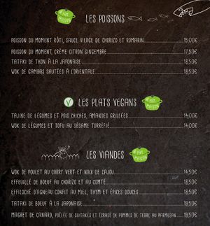 Dishes, Vegan indicated by "V" at Le Globe in Quimper