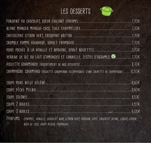 dessert, Vegan indicated by "V" at Le Globe in Quimper