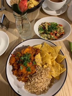 Chilli, rice, tortilla chips and guacamole! at Alternatively Vegan in Pudsey
