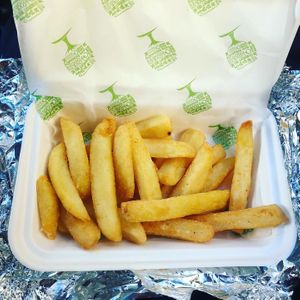 Huge portions of fries  at Alternatively Vegan in Pudsey