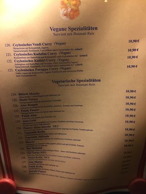 Menu  at Vinayaga in Stuttgart
