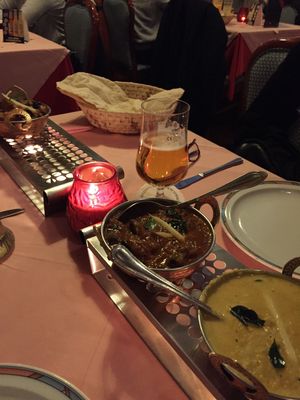 Vegan Curries (with Basmati Rice each 10,90€) and coconut bread  at Vinayaga in Stuttgart