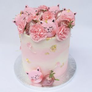 6" peachy pink with cat macarons at Heart of Cake in North London