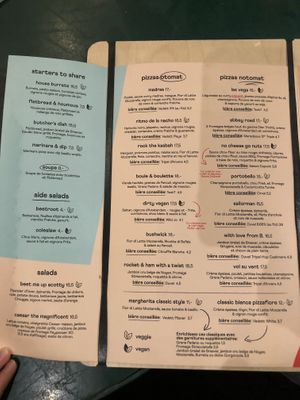 Menu  at Otomat in Brussels