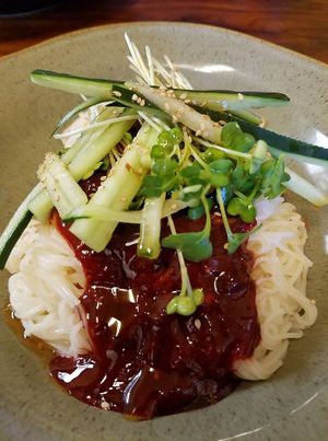 vegetarian bibim gooksoo at Pyeong Chang Tofu in Berkeley