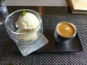 Rice-ice with an Italian espresso at Oribio in Tottori