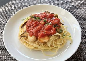 The Tomato Pasta　
Tomato Pasta with Organic Mushrooms at Oribio in Tottori