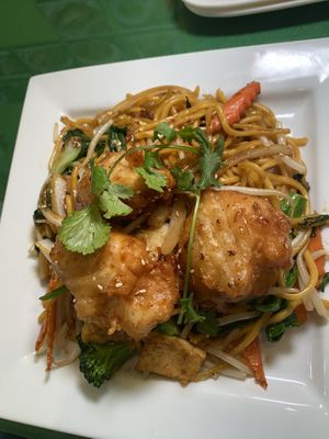 Stir fry noodles with teriyaki “chicken"  at Thanh Tinh Chay in San Diego
