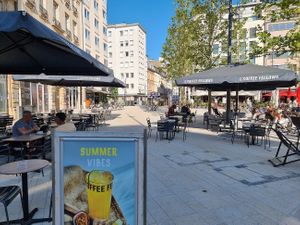 on the corner + outdoor seating at Coffee Fellows in Luxembourg City