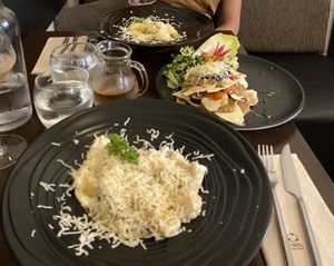 In the front: Carbonara, In the middle: Parmigiani, In the background: Gnocchi at Utopia in Nice
