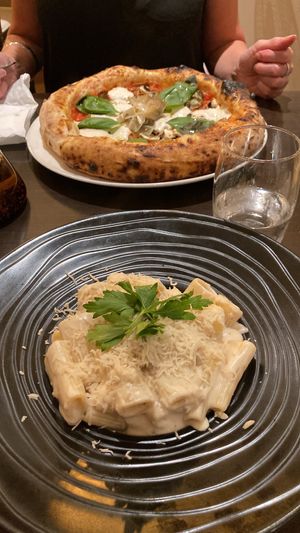 Carbonara and pizza  at Utopia in Nice