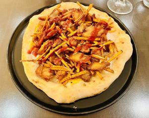 Chick’n, sweet potato and BBQ pizza   at Utopia in Nice