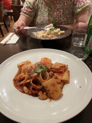 The pastas: carbonara (back) and calamarata (front)  at Utopia in Nice