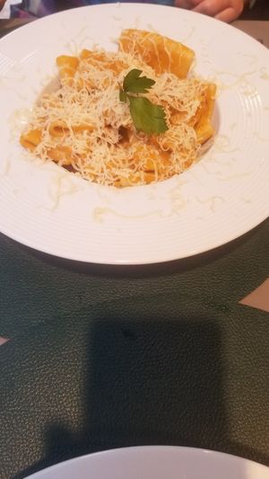 Vegetable sauce pasta with the best parmesan you will ever taste. Really at Utopia in Nice