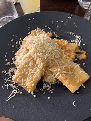 Red pesto pasta with almonds at Utopia in Nice