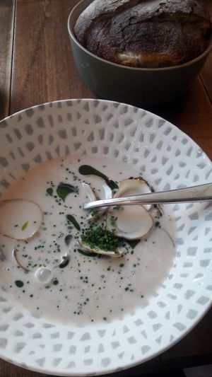 Jerusalem artichoke soup at ubat veggie in Aalborg