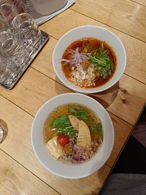 Clear and Red Ramen, both great! at Chipoon in Tokyo
