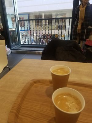 coffee with soymilk on 2nd floor eat-in area at Bio c' Bon - Motomachi in Yokohama