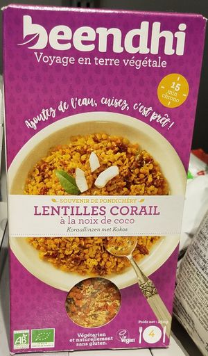 Lentilles Corail, marked vegan on package at Bio c' Bon - Motomachi in Yokohama