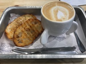 Pão na chapa with latte  at Astronauta in Sao Paulo