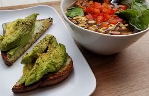 Half avocado toast and sesame ginger soup - so delicious! at Fruitive - Conn Ave in Washington