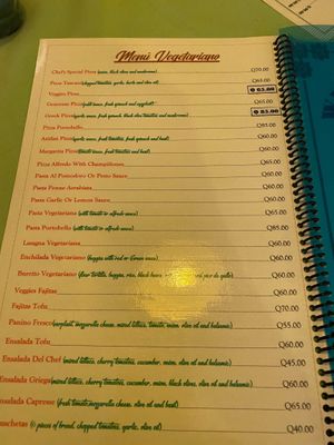 Vegetarian Menu at Tuscani in Panajachel