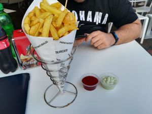 French fires + bbq sauce + vegan alioli at H Burger in Gran Canaria