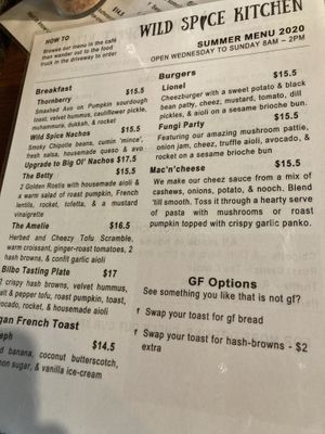 Menu early 2021 at Paper Moon in Annerley