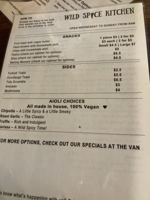 Menu early 2021 at Paper Moon in Annerley