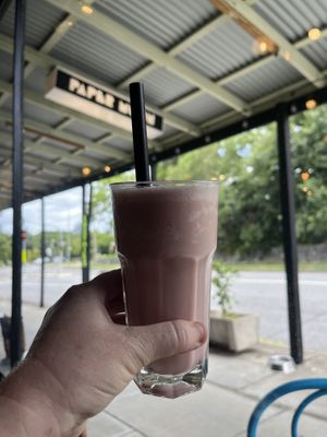 Strawberry milkshake on soy   at Paper Moon in Annerley